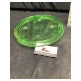 Green depression, glass cake plate