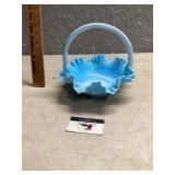 Fenton cabbage rose blue and white marble slag