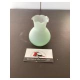 Green satin frosted glass vase