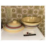 Elk Horn, IA advertising stoneware bowl with lid