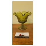 Green glass compote dish