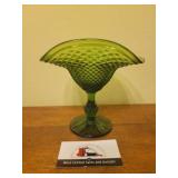 Green glass pedestal dish