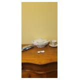 Semi porcelain covered dish,  butter dish & teacup