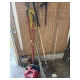 Rakes, gas cans, miscellaneous