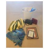 Waste bin, blankets, purses, & wall hangings
