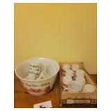 Vintage Atlas milk glass egg nog bowl & cups