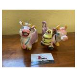 Cow salt and pepper shakers, creamer