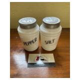 Milk glass salt and pepper shakers