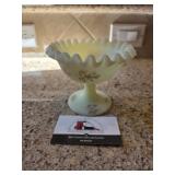 Fenton Custard Satin Glass Ruffle Compote Dish