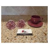 Hand Blown Napkin Rings, Cup and Saucer