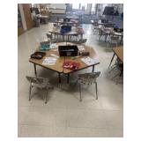Six adjustable tables and chairs contents not