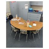 Horseshoe table and five chairs contents not