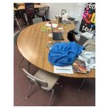 Horseshoe table and three chairs contents not