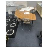 Adjustable kidney shaped desk 72 x 35 contents