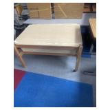 Inside sand table on wheels in the lunchroom