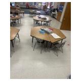 Six adjustable Kindergarten tables and chairs