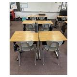Six school desk and chairs contents not included