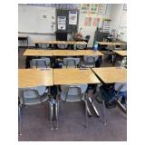 Nine school desks and chairs contents not