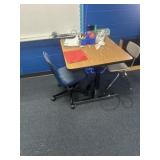 Approximately 30 x 36 adjustable table and c