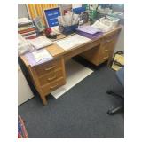 Oak light teachers desk 60 x 30 contents not