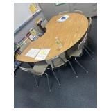 Kidney shaped desk and eight chairs contents, n