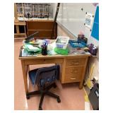 Teachers desk 30 x 42 and chair contents not