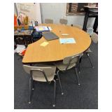 Adjustable horseshoe table and chairs contents