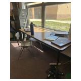 Adjustable table and two chairs 40x 60 contents