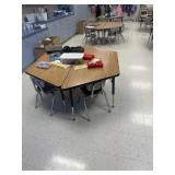 Six elementary school adjustable tables and