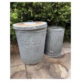 2 galvanized trash cans