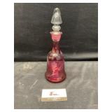 Vintage etched daisy and vine cranberry decanter