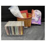 DVDs, basket, pedi pro