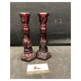 Ruby Red Cape cod decanter candlesticks