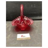 Fenton red glass hobnail basket