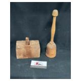 Primitive Wooden Butter Mold and Masher