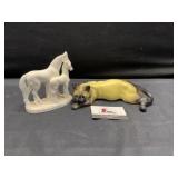 Ceramic siamese cat and horse figurine