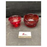 Indiana diamond point candy dish and red glassware