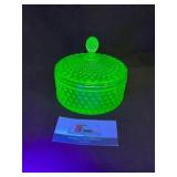 Uranium Green Glass Hobnail Covered Dish
