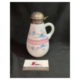 Antique Milk Glass Syrup Pitcher Handpainted