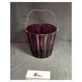Vintage Ruby Red Glass Ice Bucket with Metal