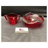 Vintage red dish with silver floral overlay