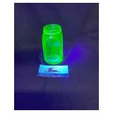 Square Uranium Green Glass Jar without lid