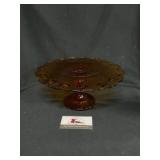 Amber Glass Cake Stand 11 in across and 5in tall