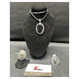 Black Onyx necklace with Labrodite Rings