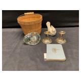Glass cat and misc collectables