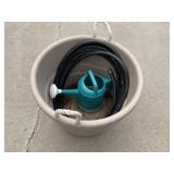 Tub, hose, watering can