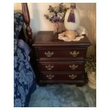 Two bedside tables with two lamps and artificial