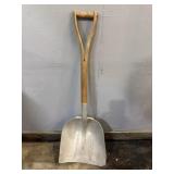 aluminum scoop shovel with a wooden D-handle