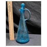 Mid-century modern blue crackle glass decanter