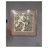 Vintage Thai Temple Rubbing framed art piece